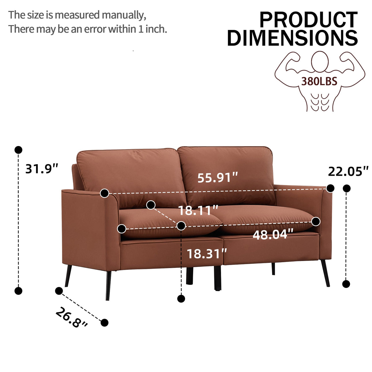 TS Cat Paw Leather Upholstered Loveseat