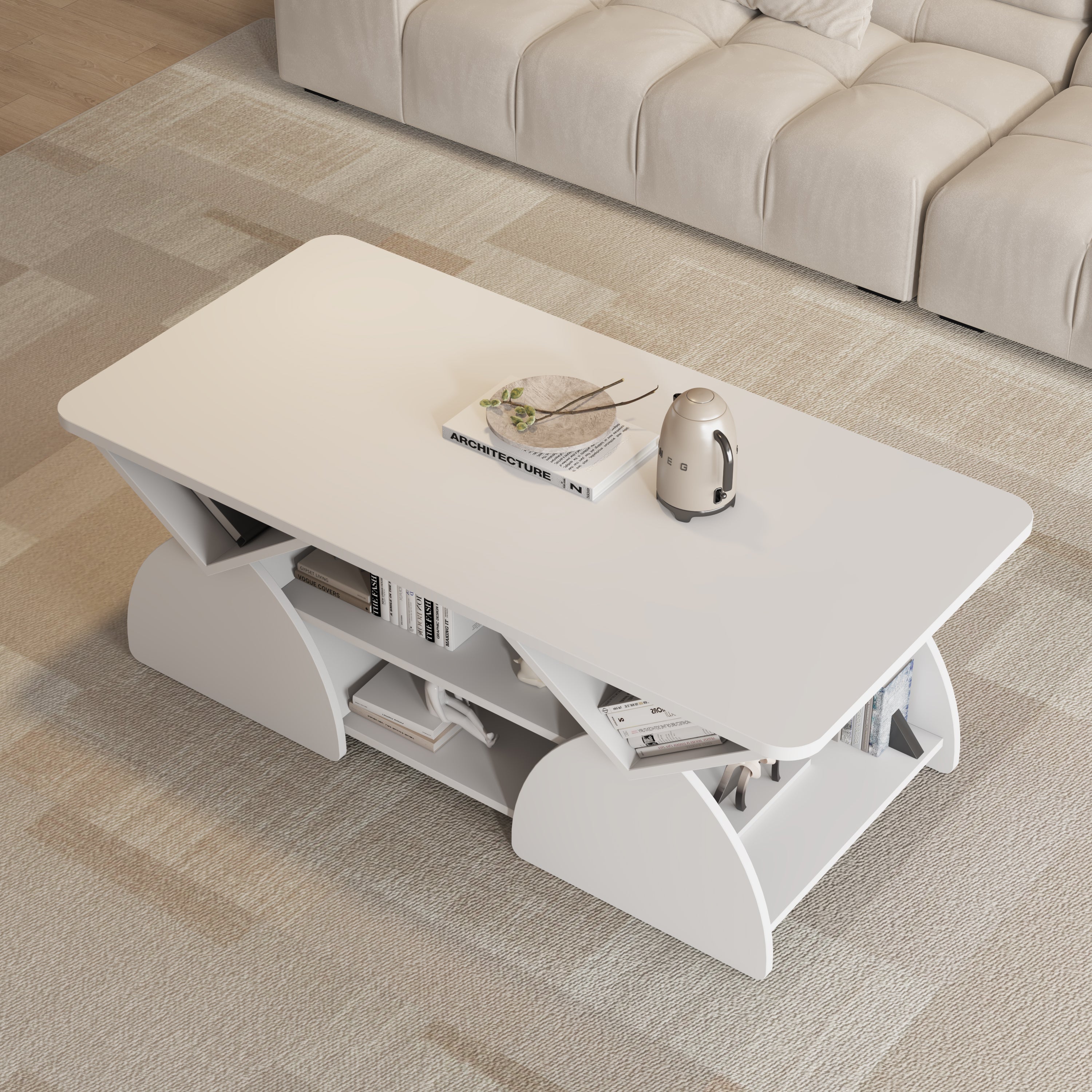 Engineered Wood Rounded Corner Rectangular Coffee Table