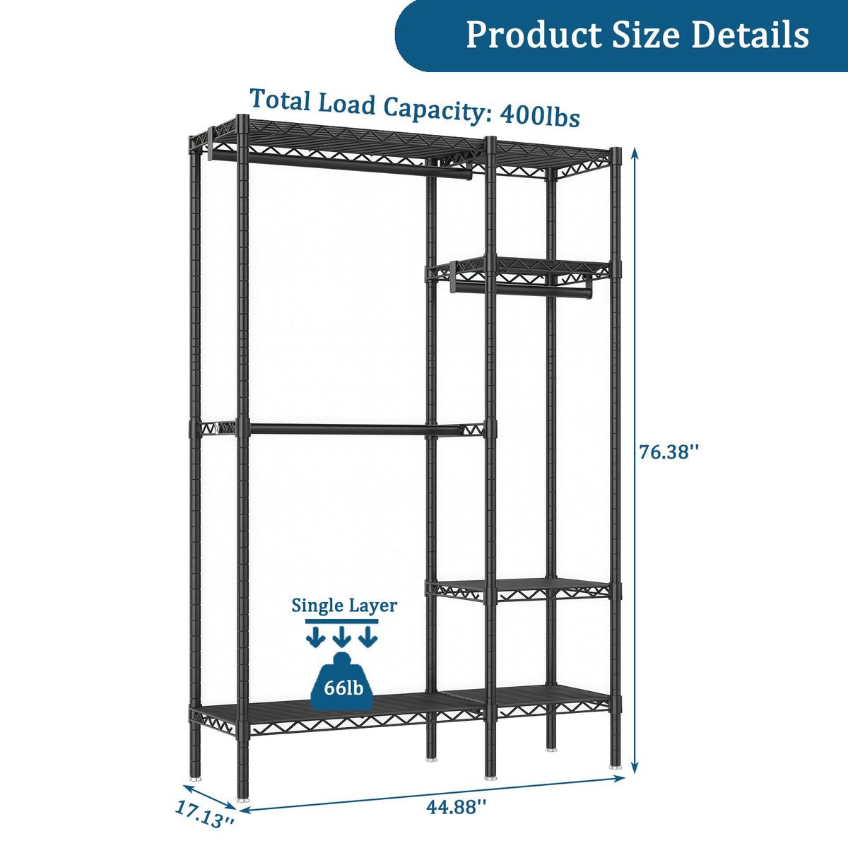 Heavy Duty Clothes Rack, Freestanding Closet Organizer