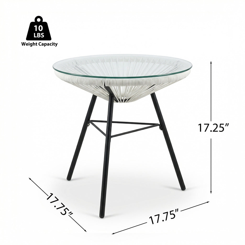 Nusa Outdoor Synthetic Wicker Glass-Top Side Table