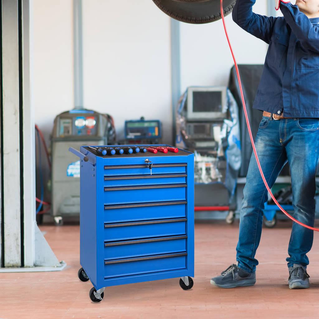 Rolling Metal Tool Chest with 7 Drawers - Blue
