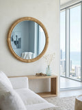 31.9" Woven Rattan Decorative Round Mirror with Wrapped Accents