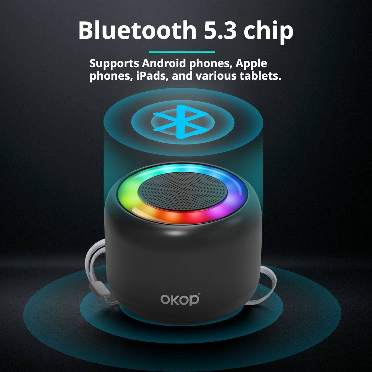 KP-826 Portable Mini Bluetooth Speaker Compact Outdoor Ready With Lanyard Ambient Light And Card Slot Factory Direct