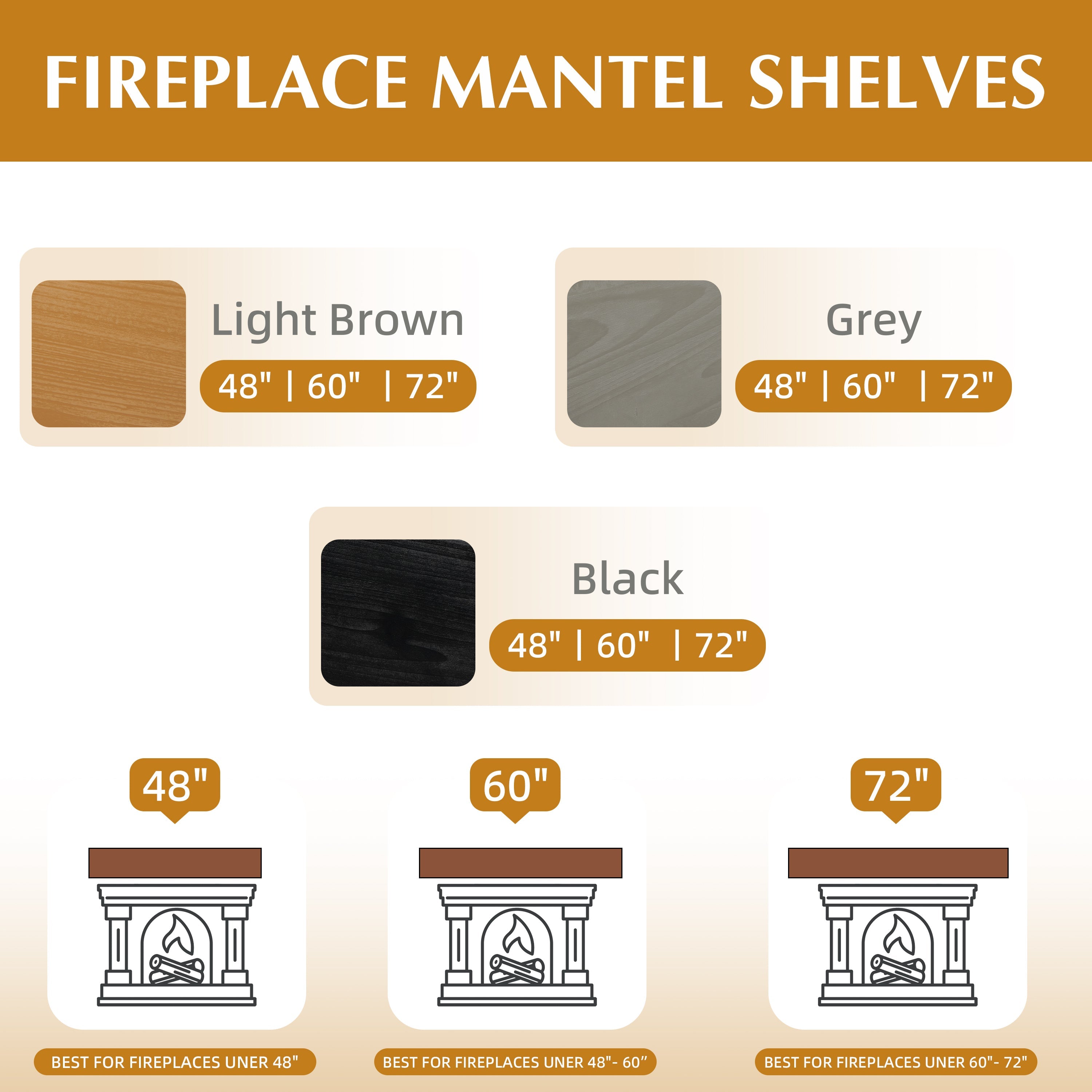 48" Fireplace Mantel Fir Wood Wall-Mounted & Floating Shelf