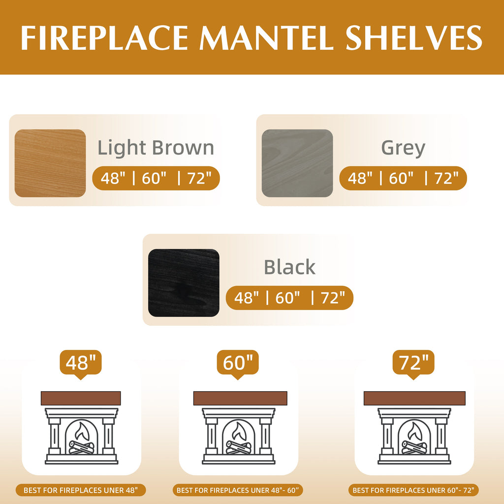 60" Fireplace Mantel Fir Wood Wall-Mounted & Floating Shelf