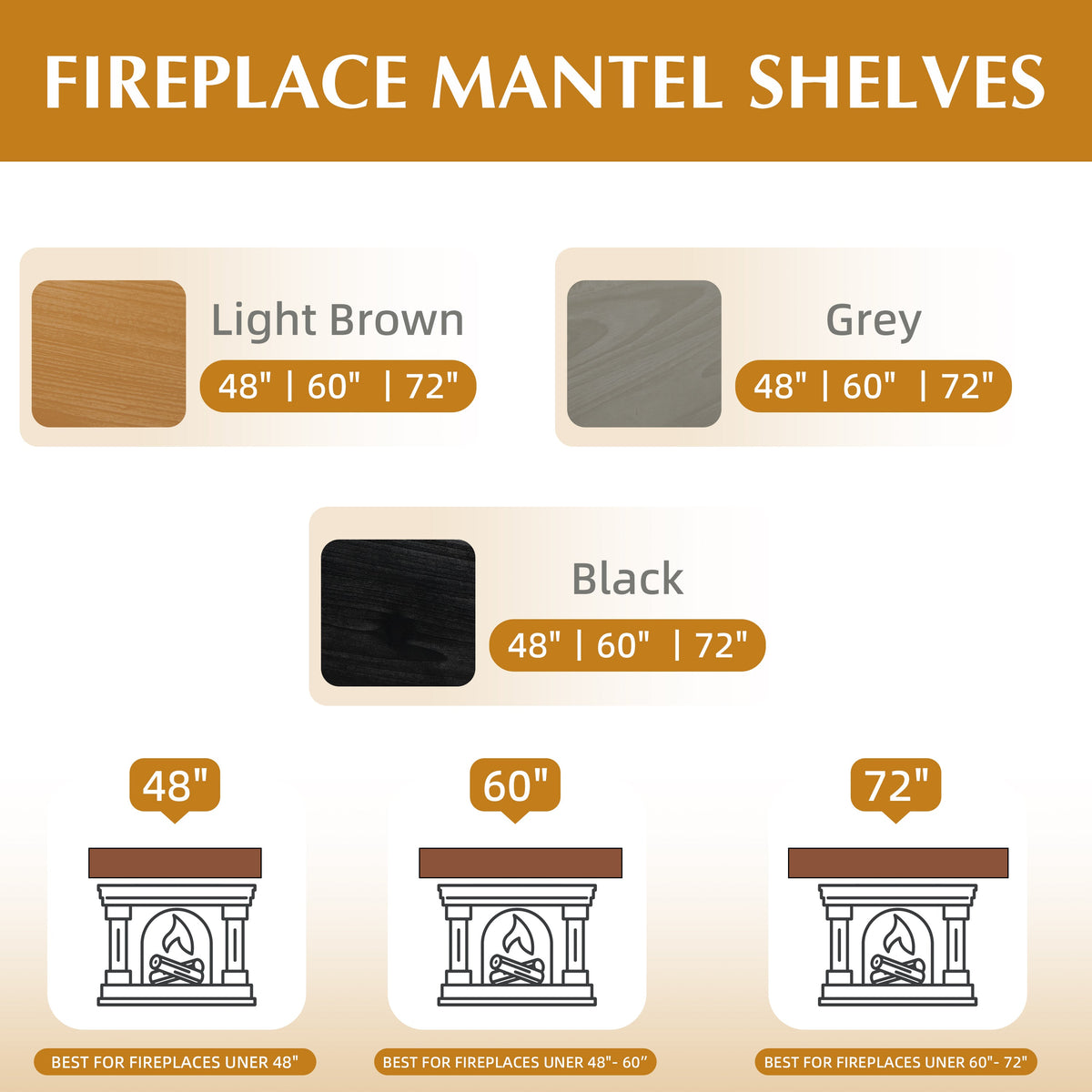 60" Fireplace Mantel Fir Wood Wall-Mounted & Floating Shelf