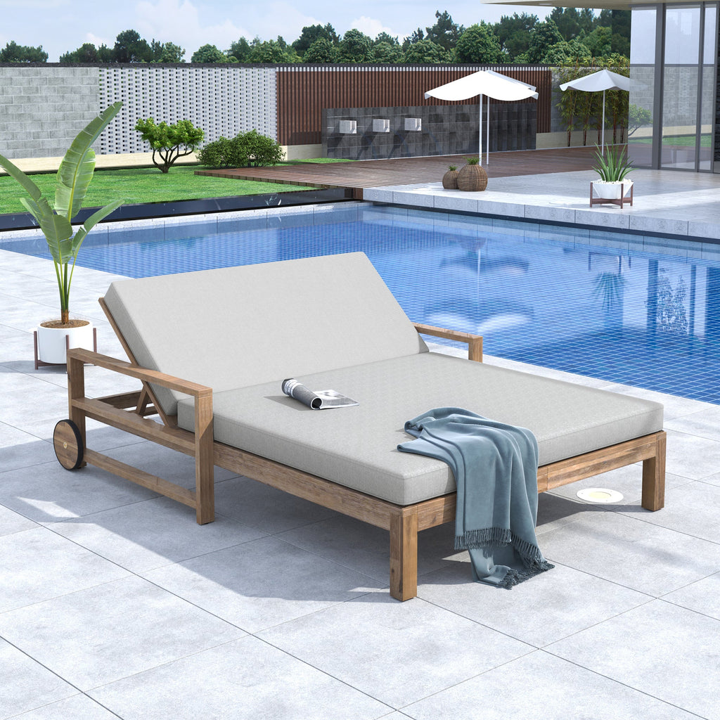 TREXM 1-Piece Farmhouse-styled Wooden Outdoor Sunbed