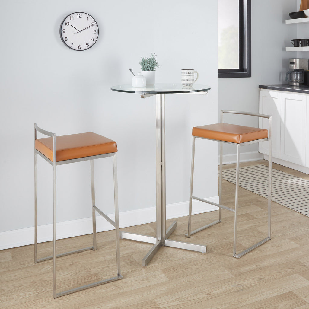 Contemporary Stackable Barstool with Camel Faux Leather - Set of 2