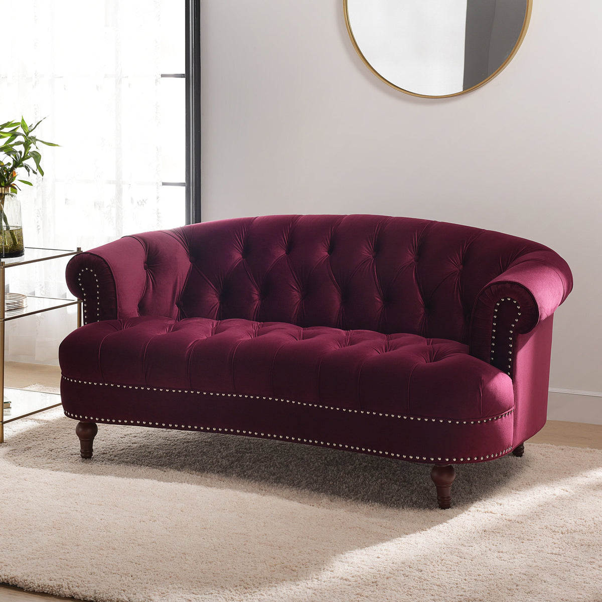 La Rosa Victorian Chesterfield Loveseat, Burgundy Velvet