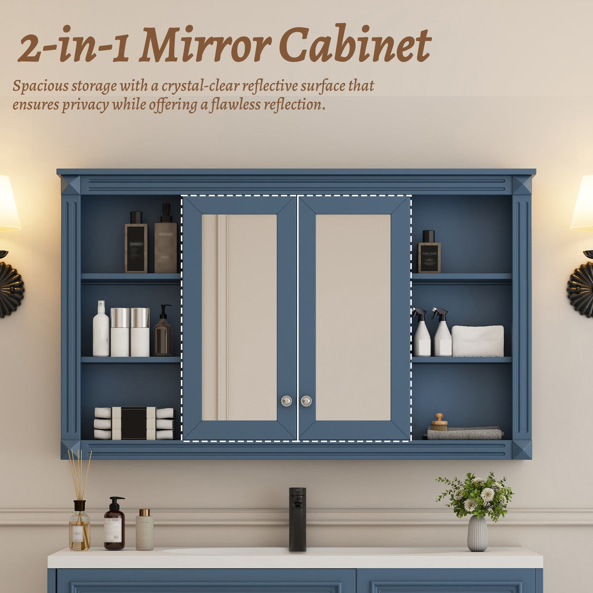 47 Inch Bathroom Mirror Cabinet with Storage
