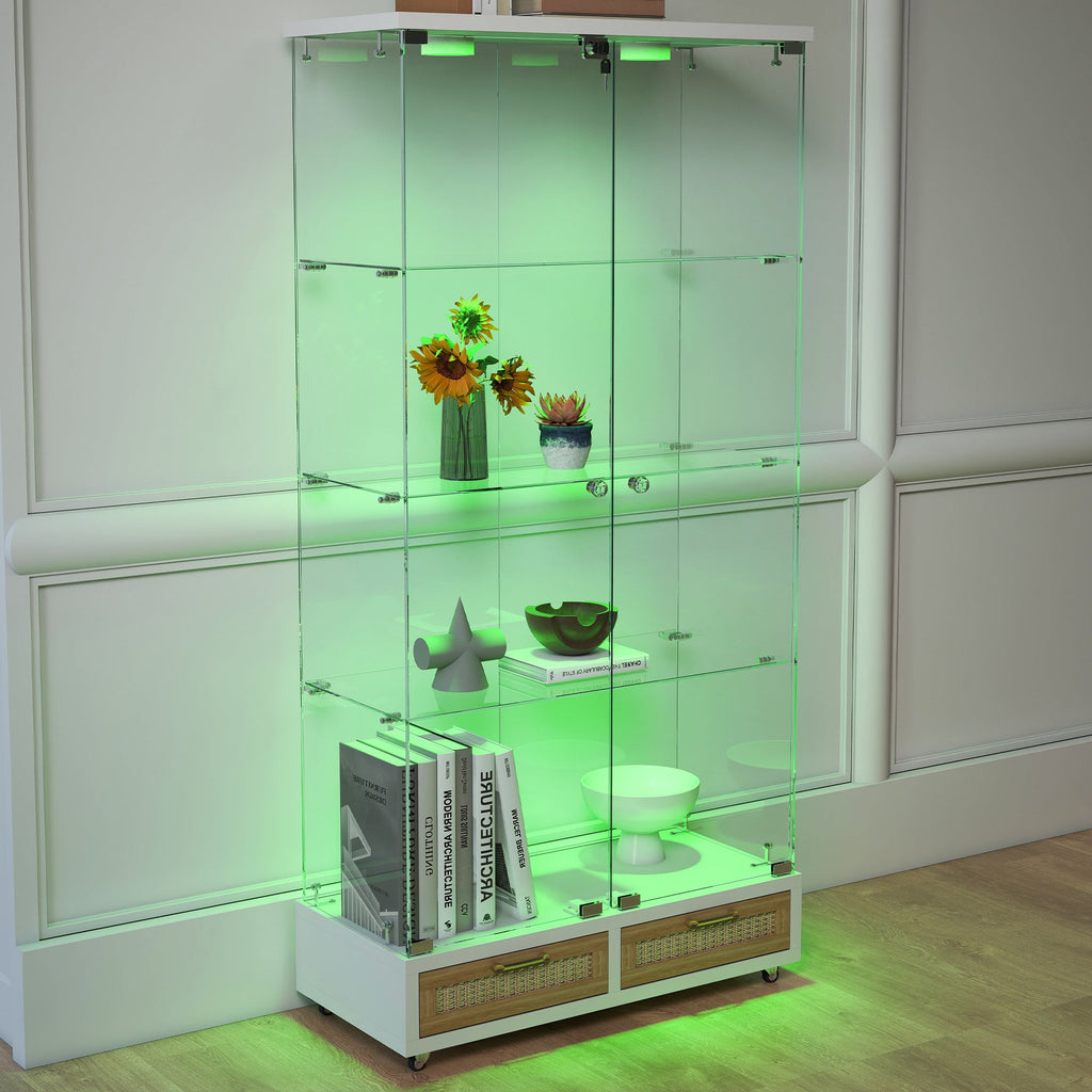 Modern Glass Display Cabinet with Large Drawers