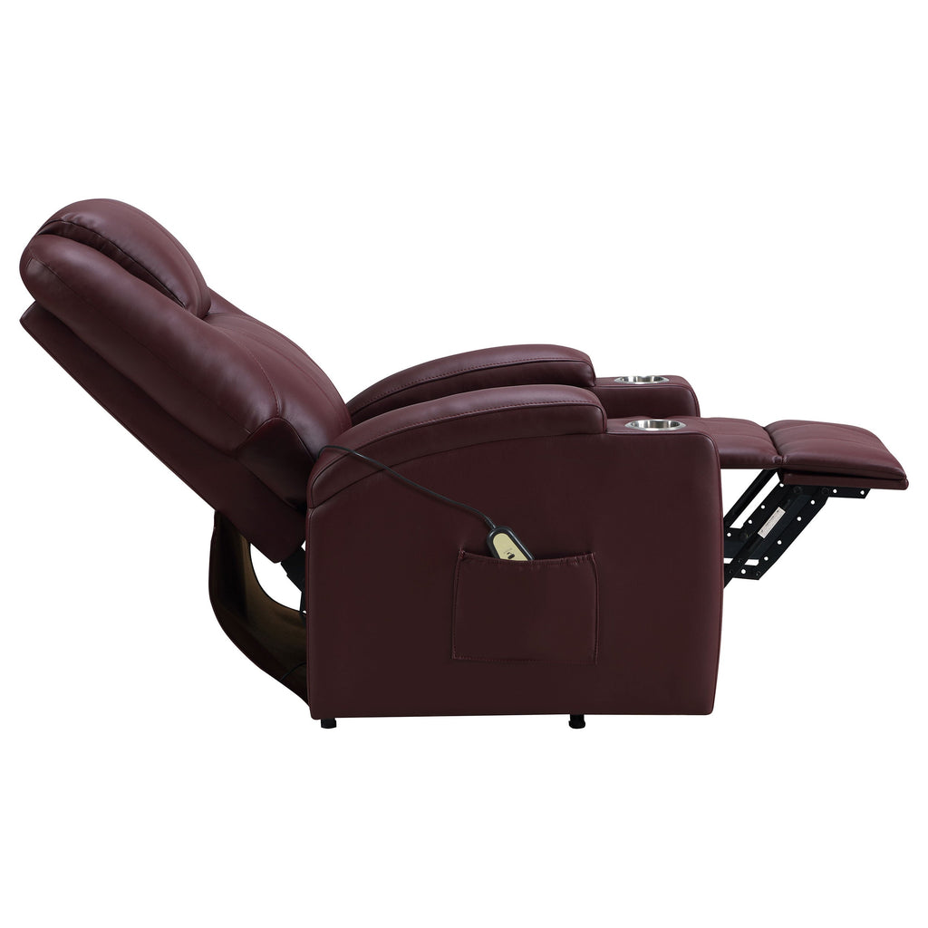 Macklin Wine Upholstered Power Lift Massage Recliner