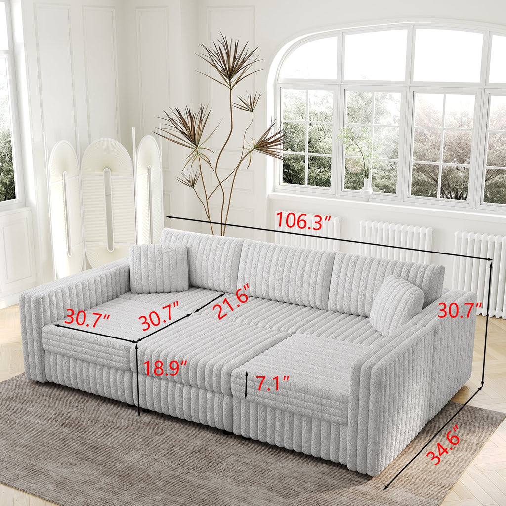 106.3" Soft U-Shaped 6-Person Sofa with Ottoman - Light Gray