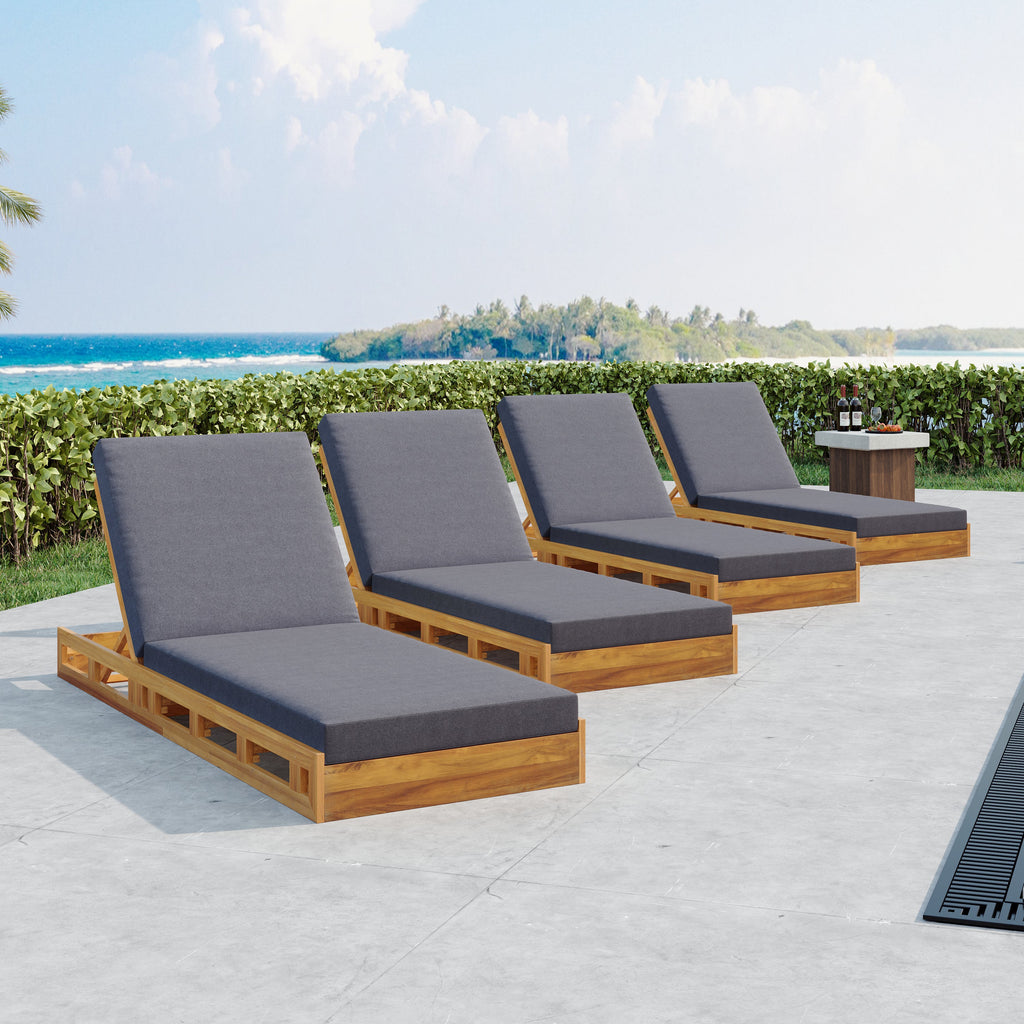 Lounge Chaise Set, Acacia Wood with Water-Resistant Lounge Cushions