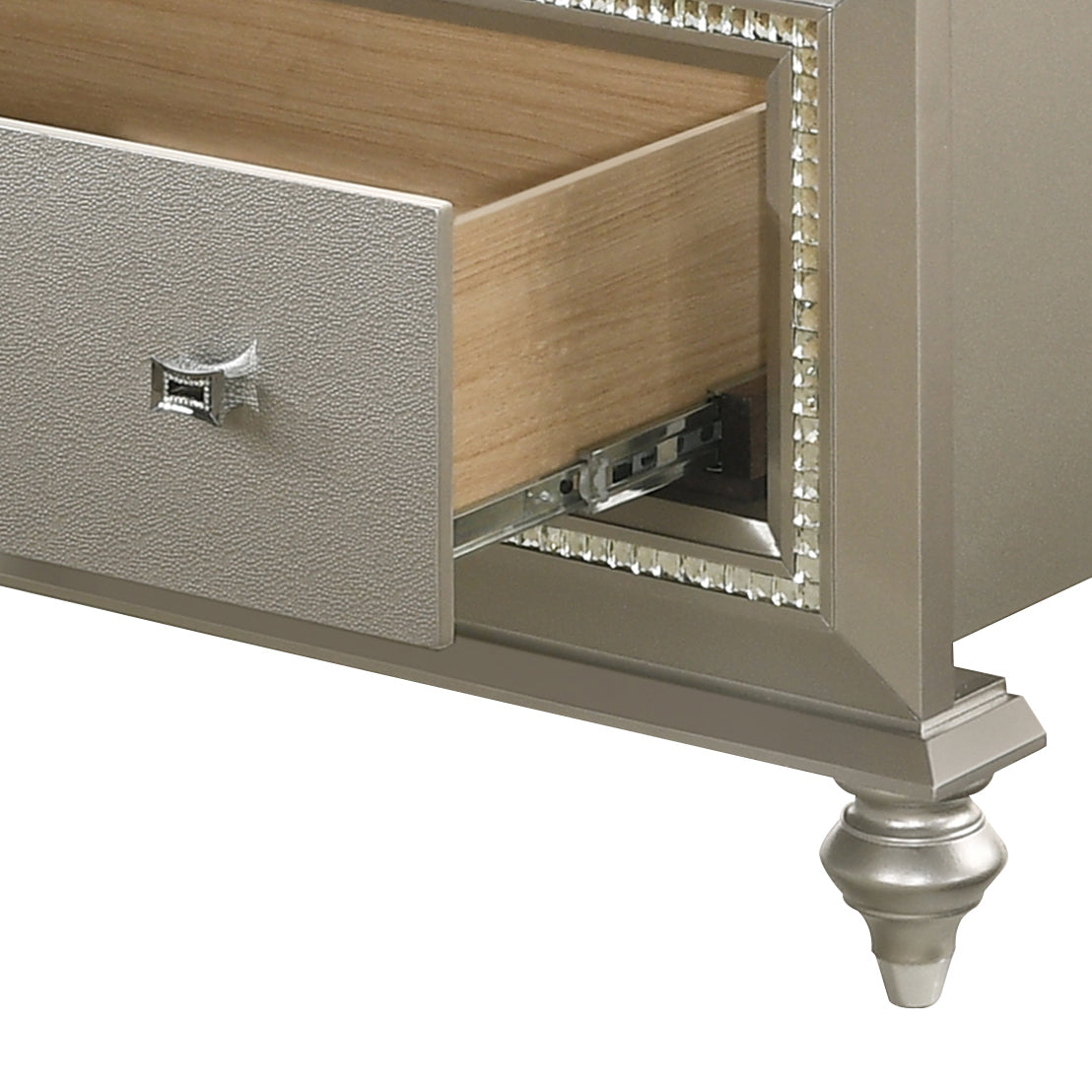 Kaitlyn Synthetic Leather & Champagne Finish Full Bed with LED & Storage