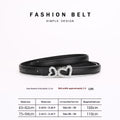 Genuine Cowhide Women's Slim Belt - Heart Shape Rhinestone Decorated Thin Waist Strap for Dress