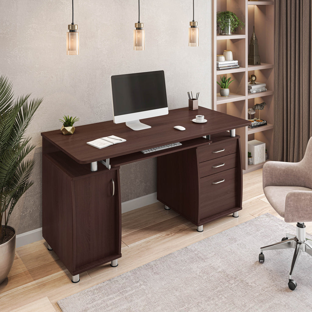 Techni Mobili Complete Workstation Computer Desk with Storage, Chocolate