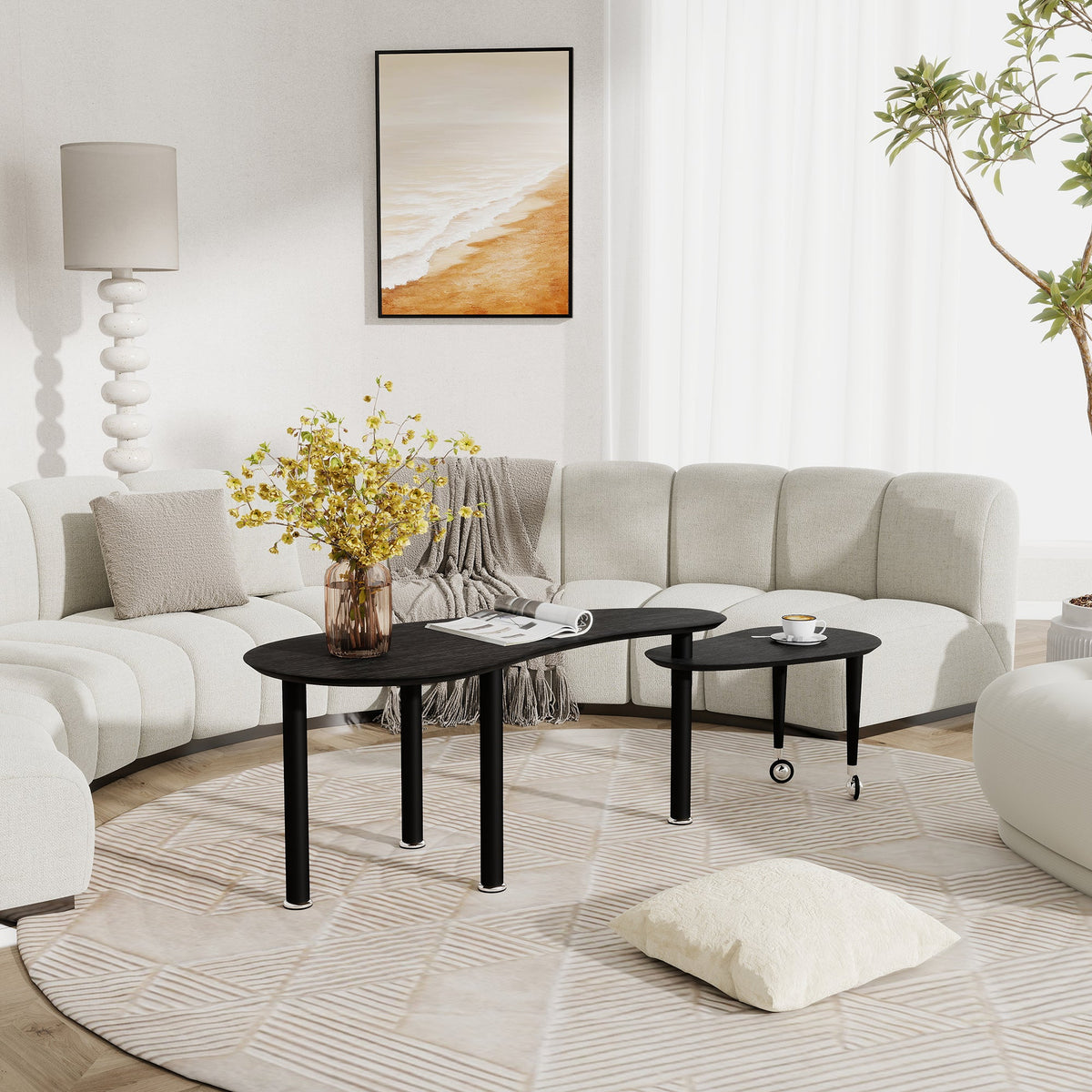 Contemporary Rotatable Cocktail Table with Solid Rubber Wood Legs
