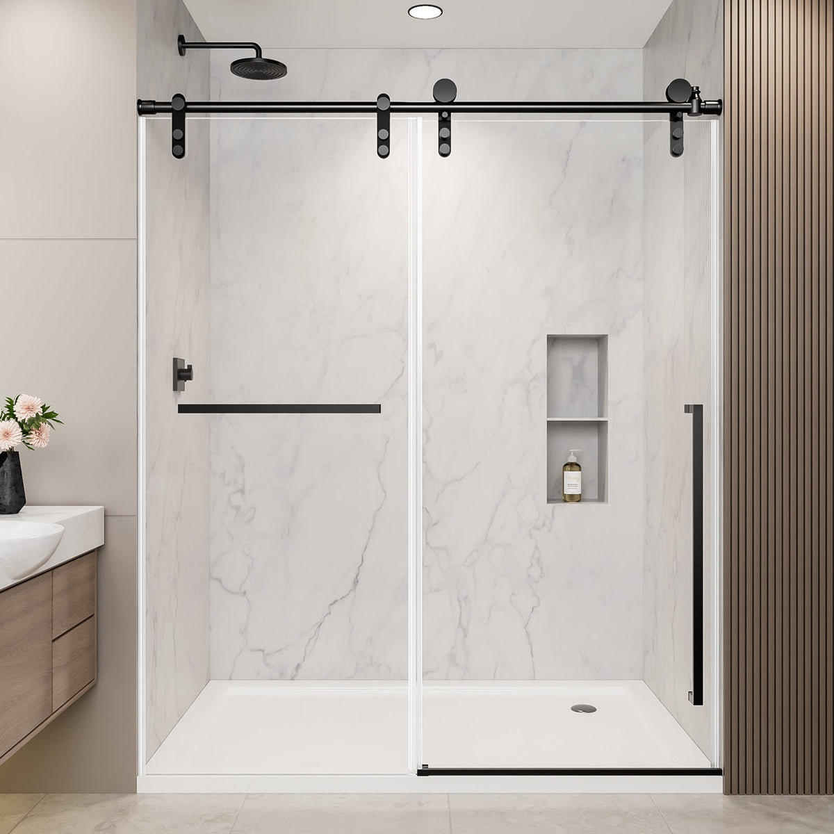 Matte Frameless Sliding Shower Door 56"-60" W x 75" H