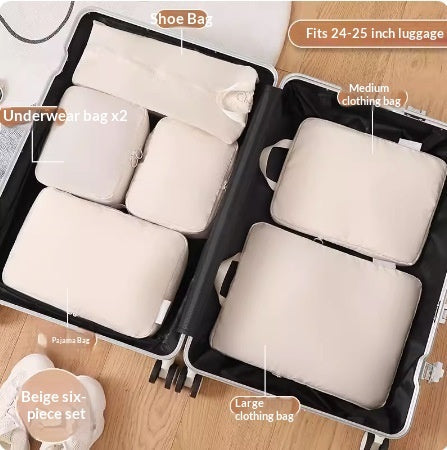 Compressible Travel Storage Bags Set - 6-Piece Luggage Organizers For Compartmentalized Packing Cubes