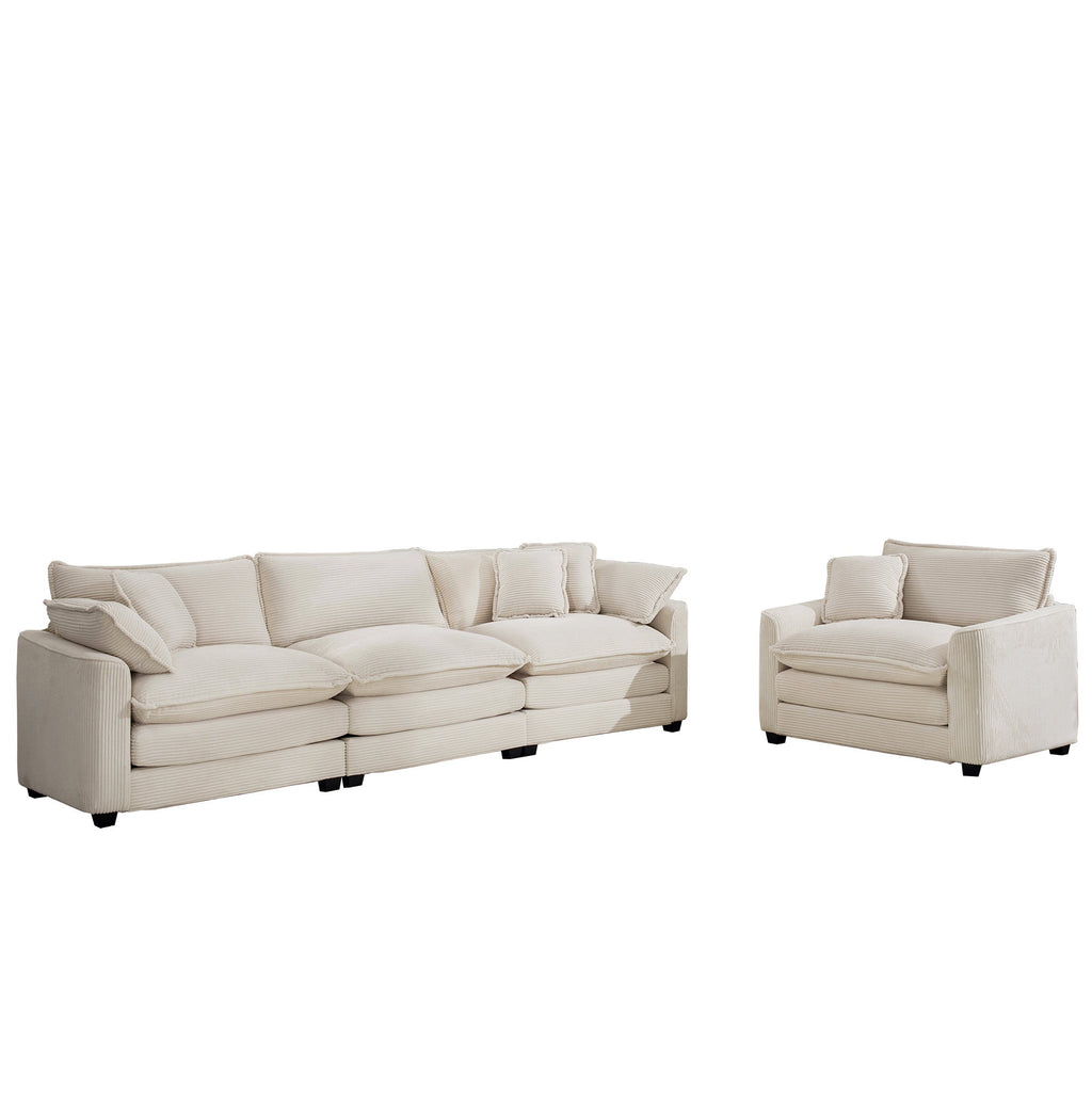 Mid-Century Modern Set of 2 Sofas with One 3-Seater Sofa and One Single Accent Chair