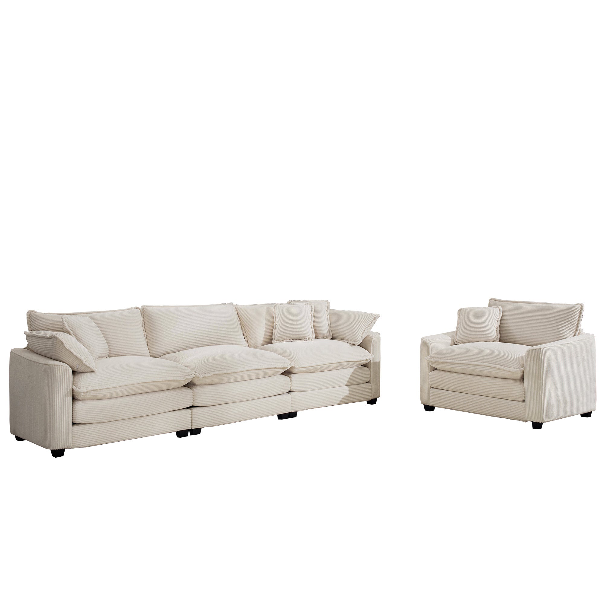 Mid-Century Modern Set of 2 Sofas with One 3-Seater Sofa and One Single Accent Chair