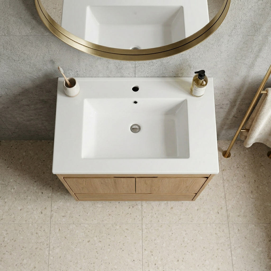 30-Inch Ceramic Bathroom Vanity Sink Top with Single Hole