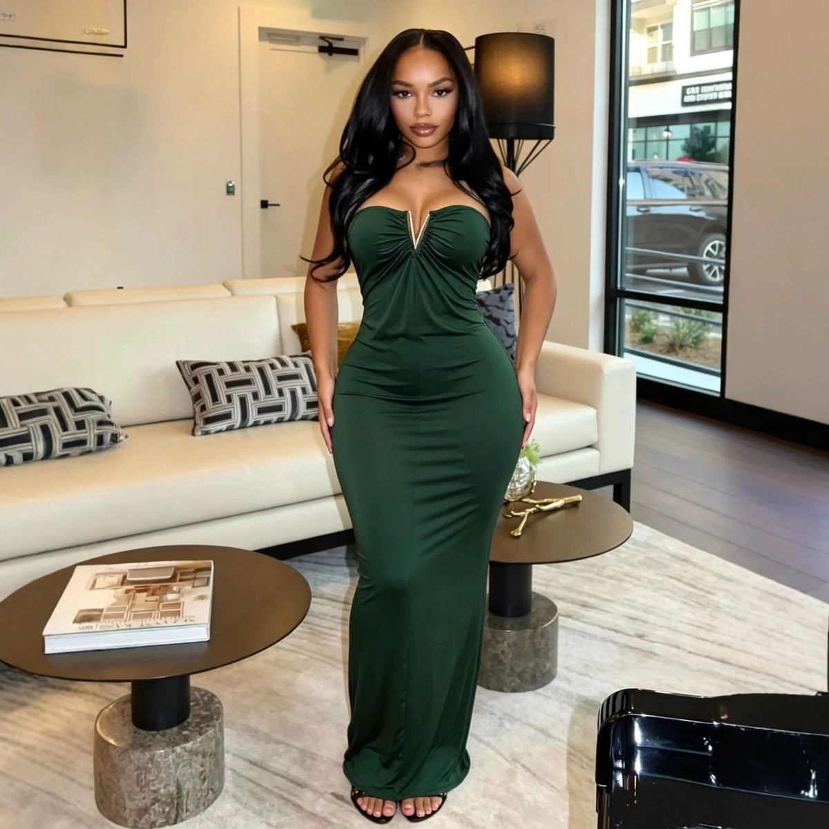 Strapless V-clasp Embellished Dress