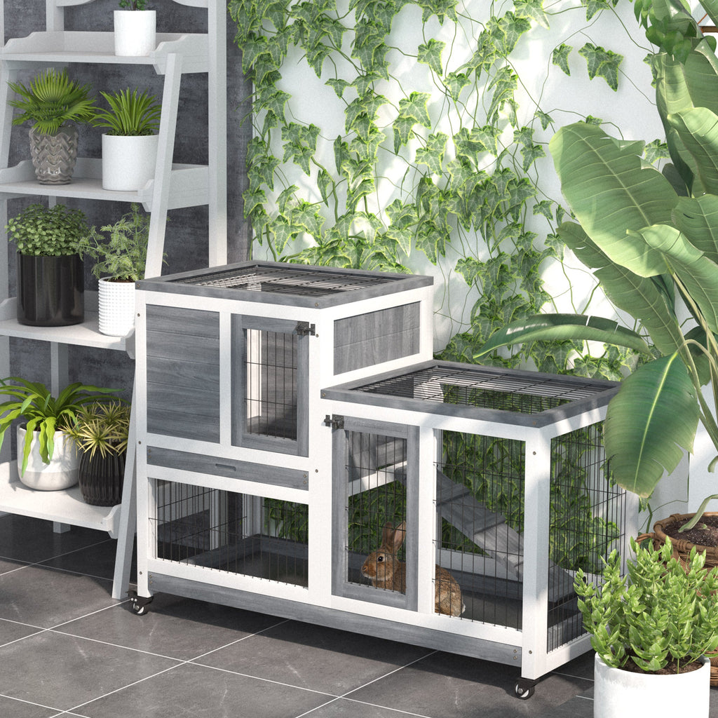 PawHut Wooden Rabbit Hutch Elevated Bunny Cage