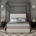 Modern Luxury Metal Canopy Bed with Tall Corduroy Upholstered Headboard