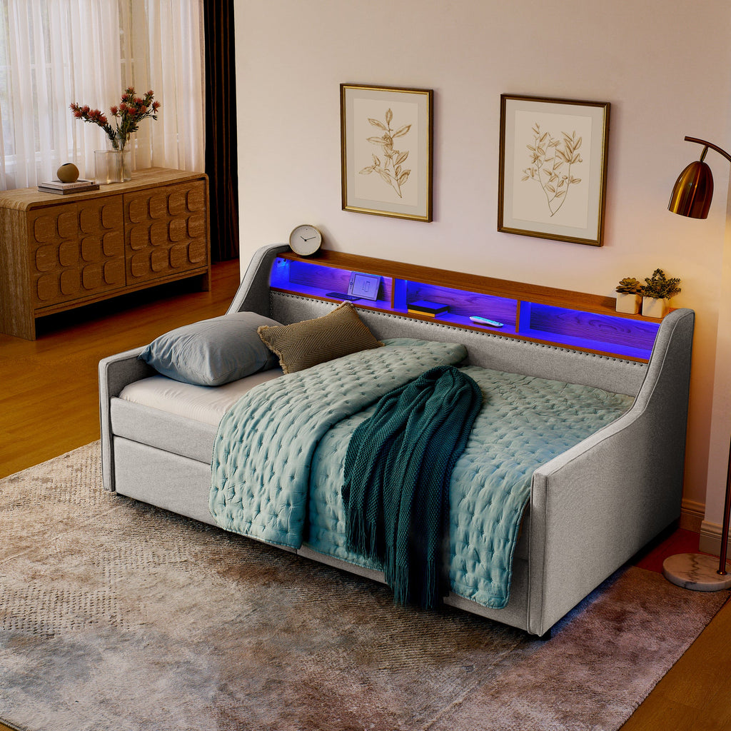 Twin Size Upholstery Sofa Bed with LED Lights