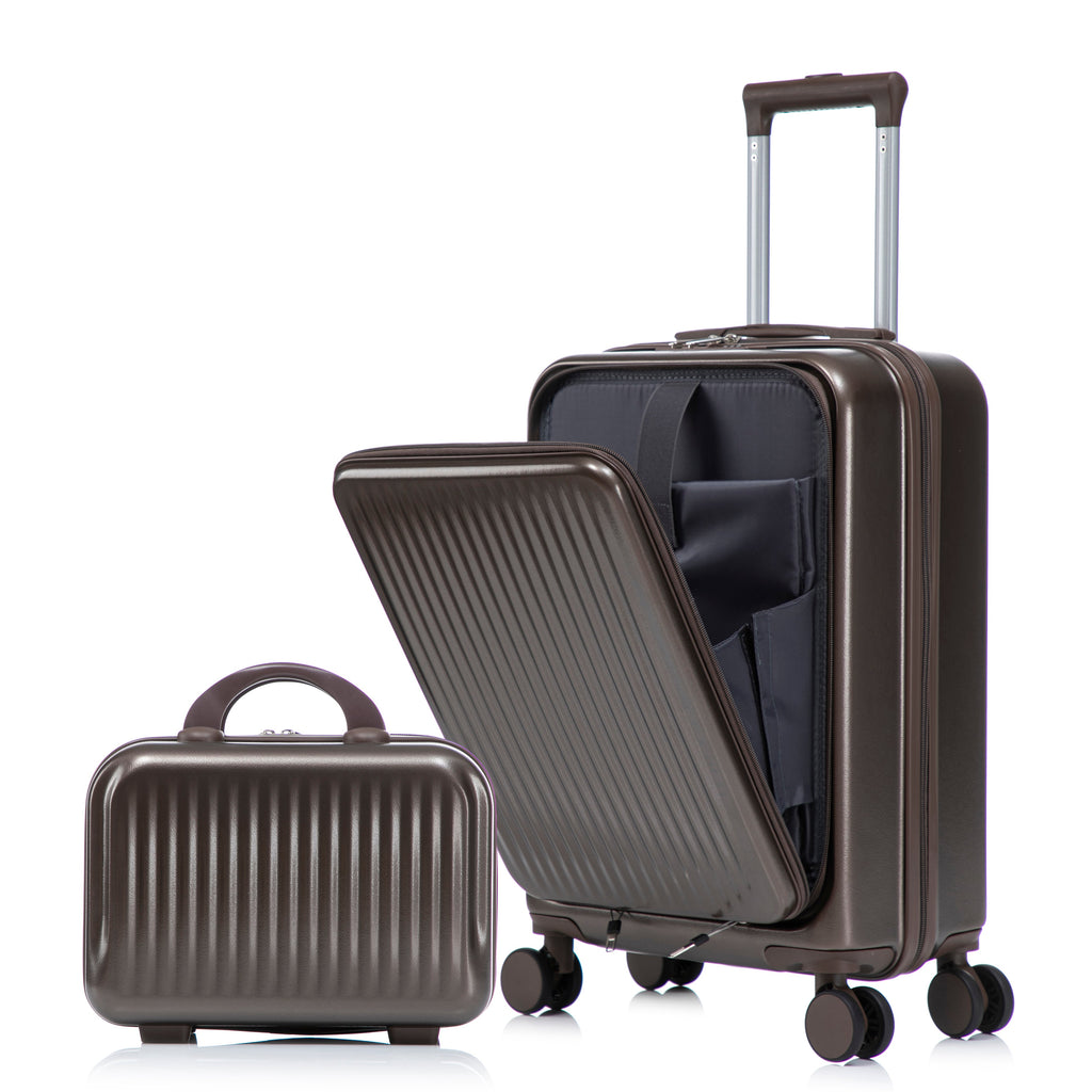 14"/20" 2 Pieces Set in ABS Spinner Wheel Luggage with Cosmetic Case