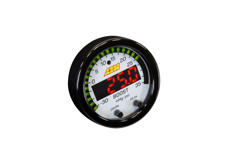 AEM Electronics X-Series Boost Pressure Gauge -30inHg-35psi / -1-2.5bar. Black Bezel &