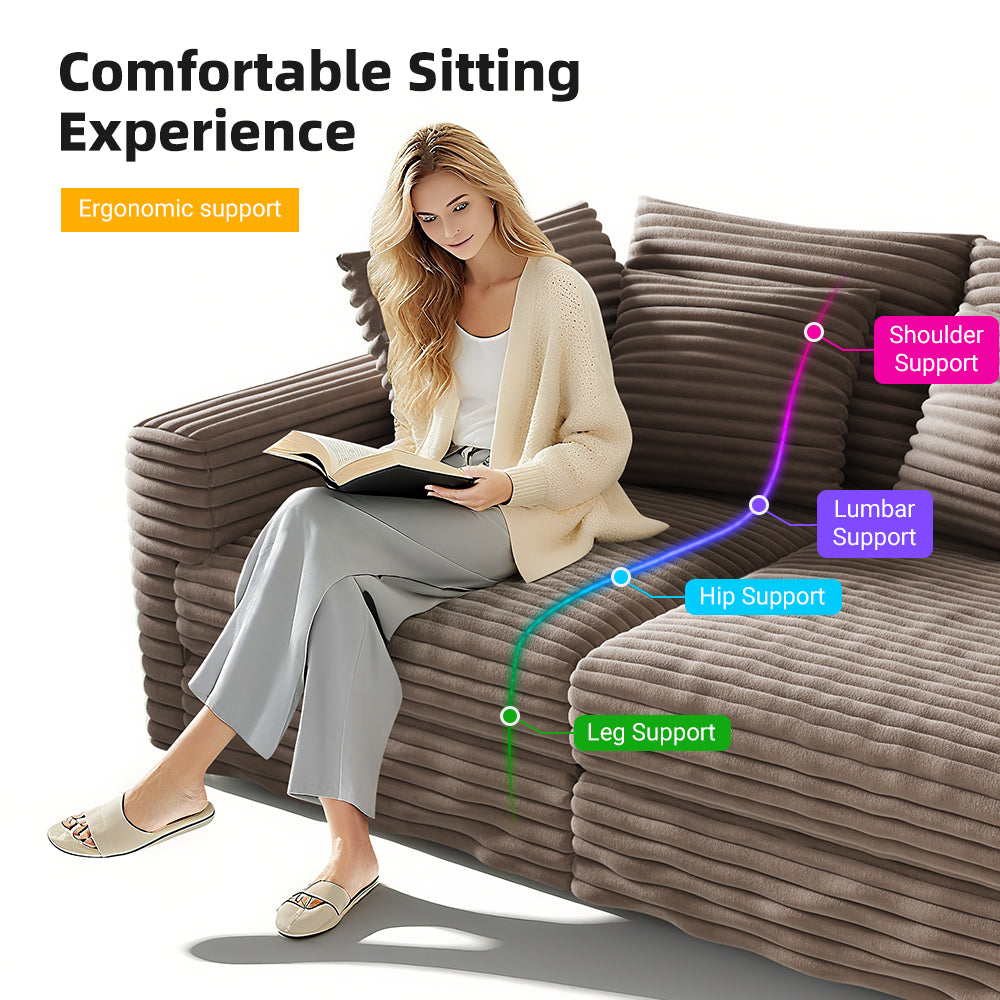 102.4" Plush Corduroy 4-Seat Sofa