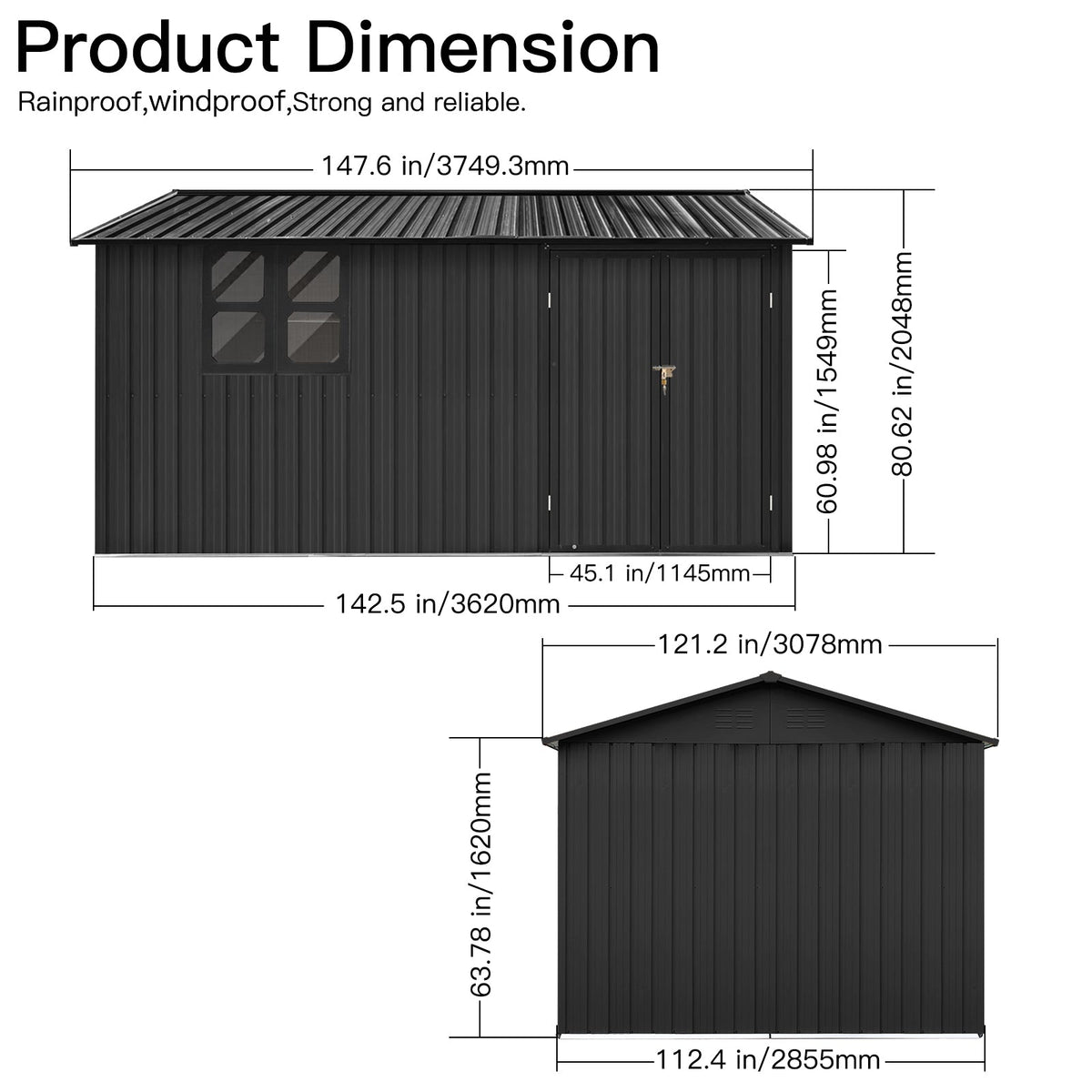 12x10 Ft Metal Garden Sheds Outdoor Storage Sheds