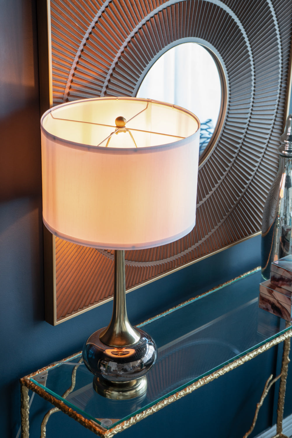 D15x29" Table Lamp with Glass Drum