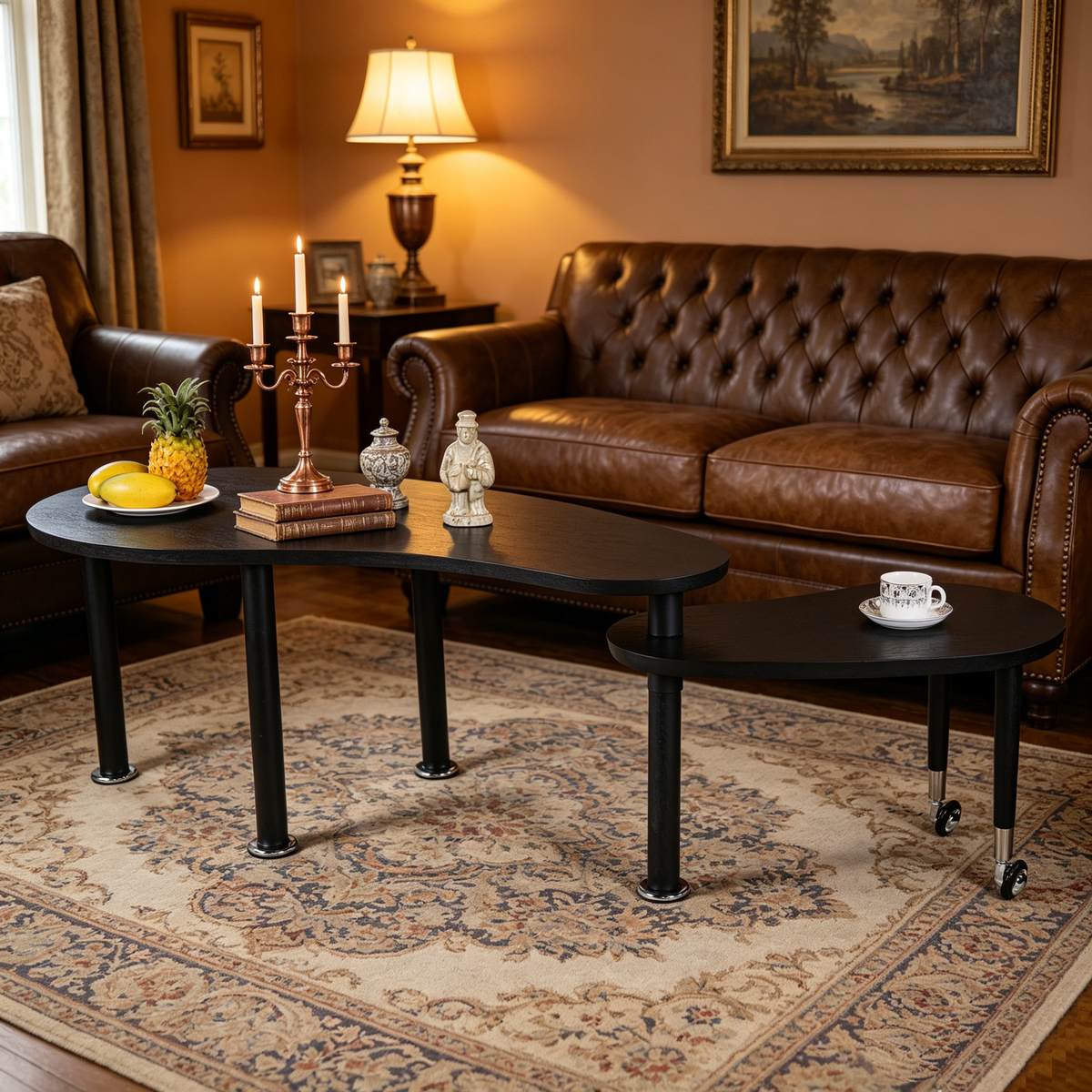 Contemporary Rotatable Cocktail Table with Solid Rubber Wood Legs