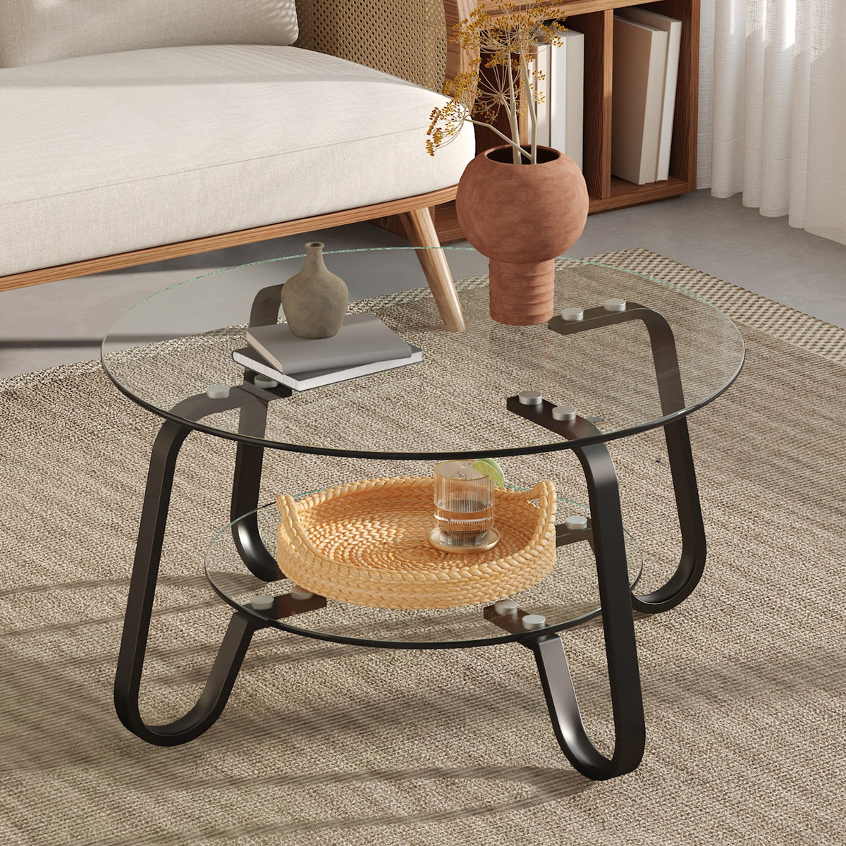 Retro Minimalist Style Metal Frame Coffee Table