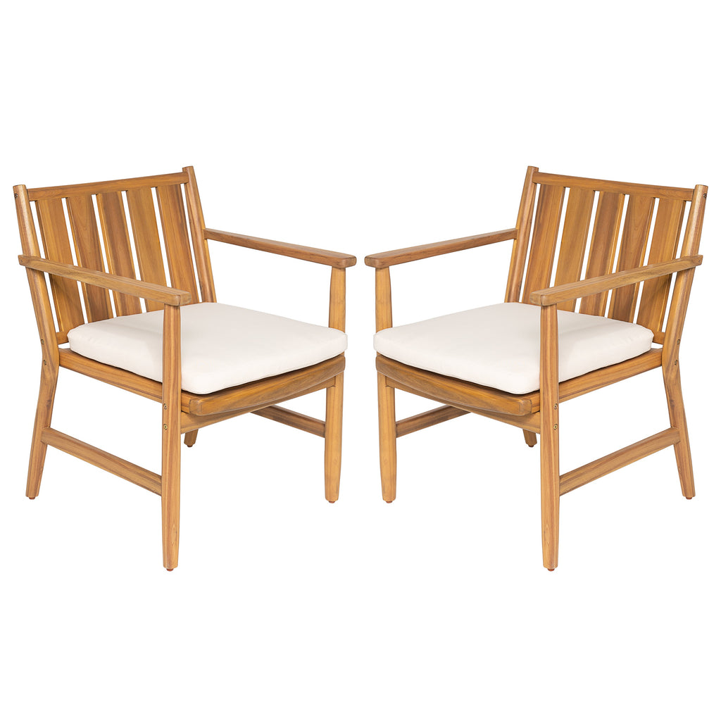 2-Piece Outdoor Acacia Wood Arm Dining Chairs with Removable Cushions