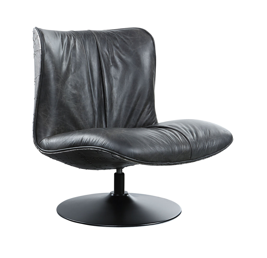 Piotr Black Leather Accent Chair