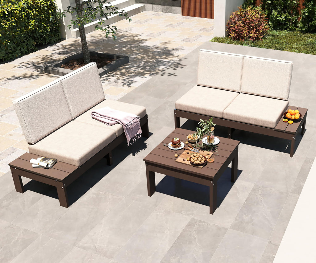 HDPE Outdoor Patio Sofa Set - 3-Piece Modern Conversation Set