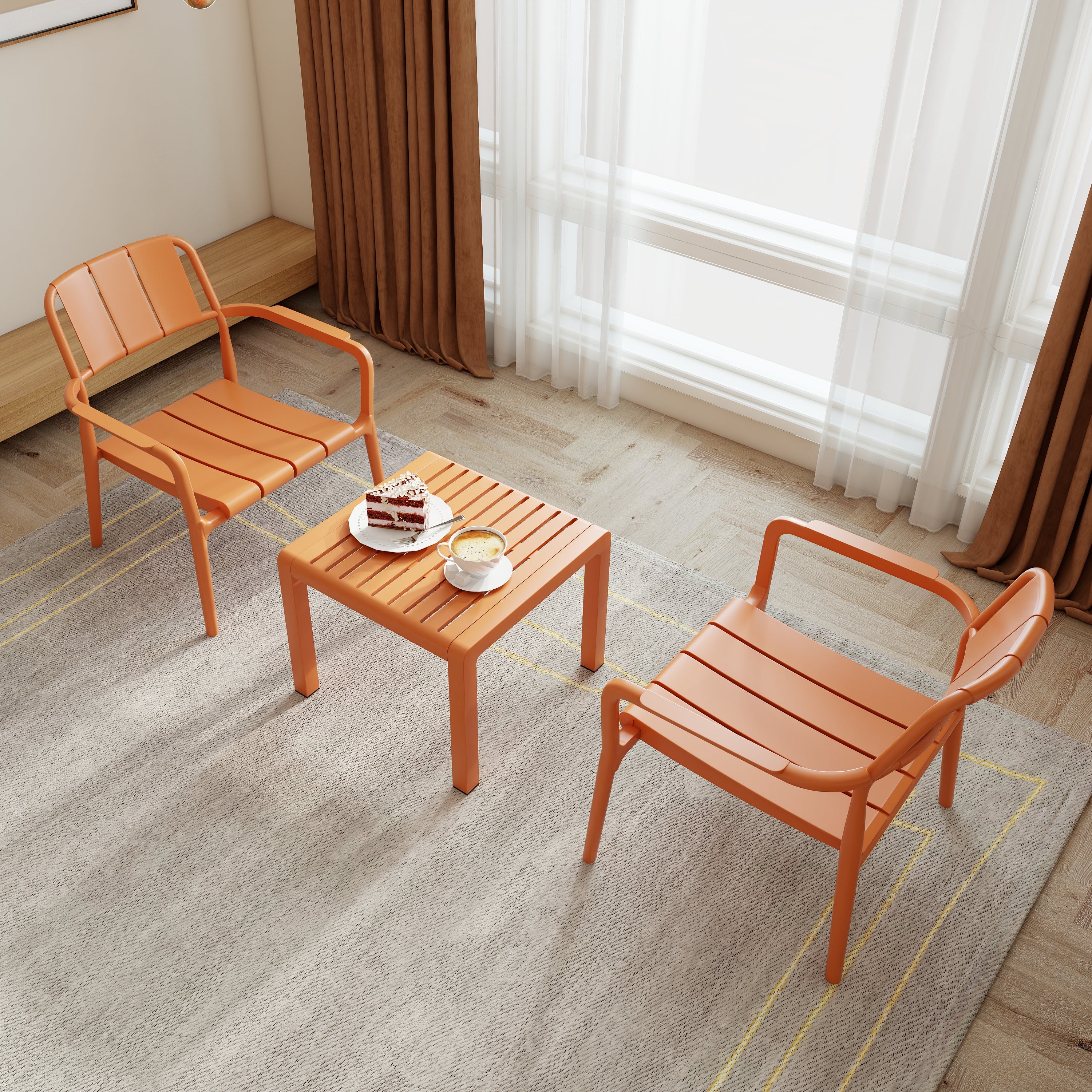 Summer 2-Piece PP Single-Seater Chairs + Coffee Table Set
