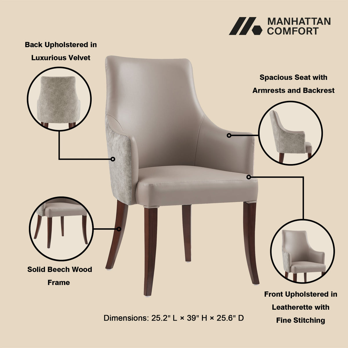 Connie Wood Vegan Leather and Velvet Armchair