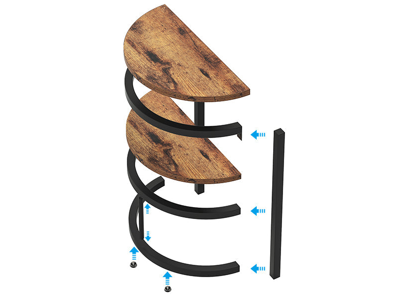 Slim Half Moon 2-Tier Semi-Circle End Table, 19.69" Rustic
