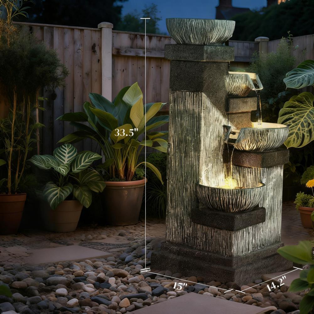 4-Tier Resin Cascading Bowls Outdoor Waterfall Fountain