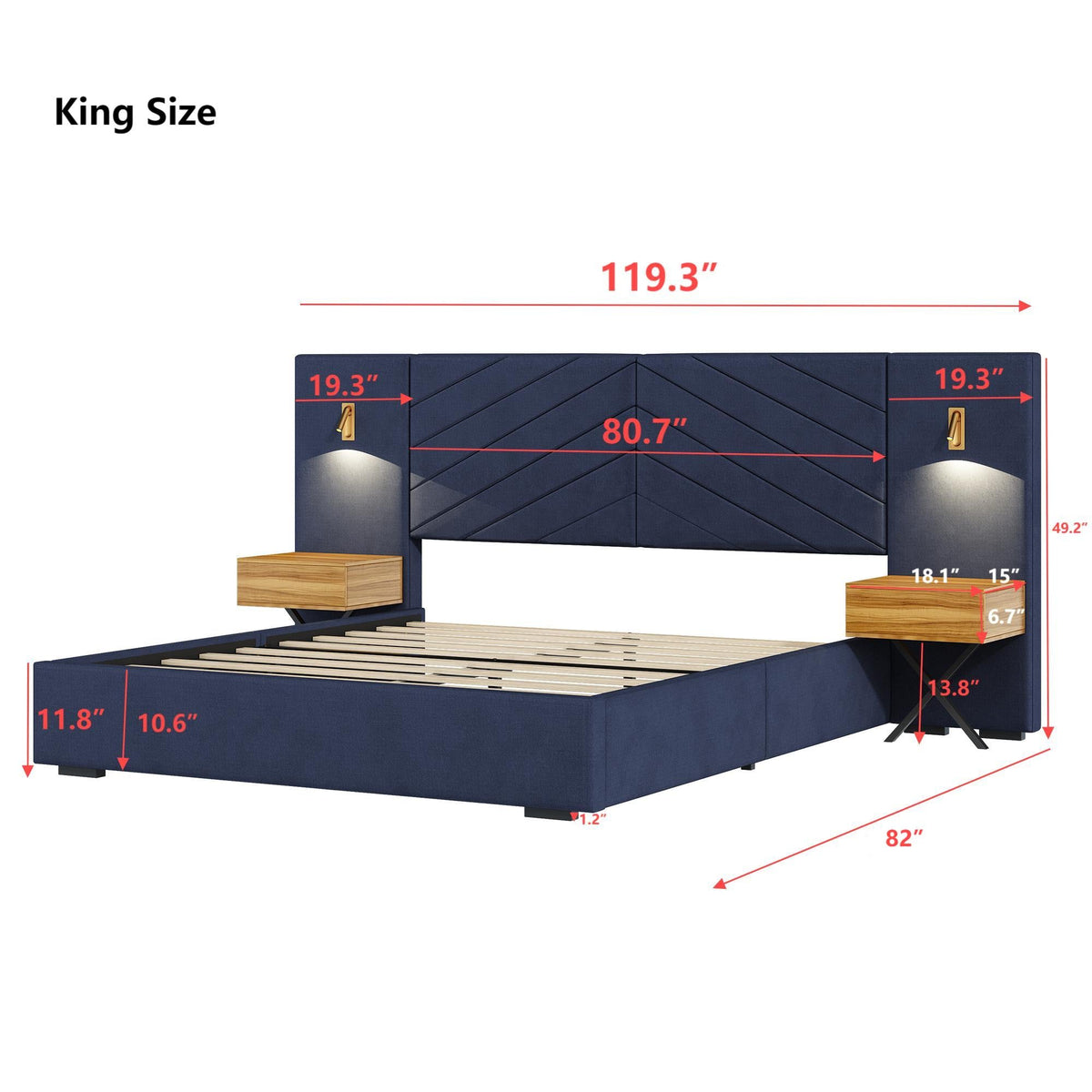 King Size Velvet Bed Frame with Vertical Channel Tufted Wingback Headboard