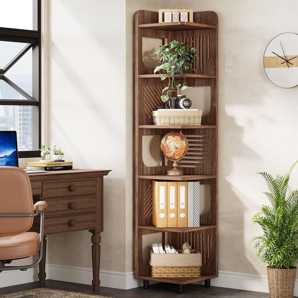 71.65" Tall 6-Tier Rustic Corner Bookshelf