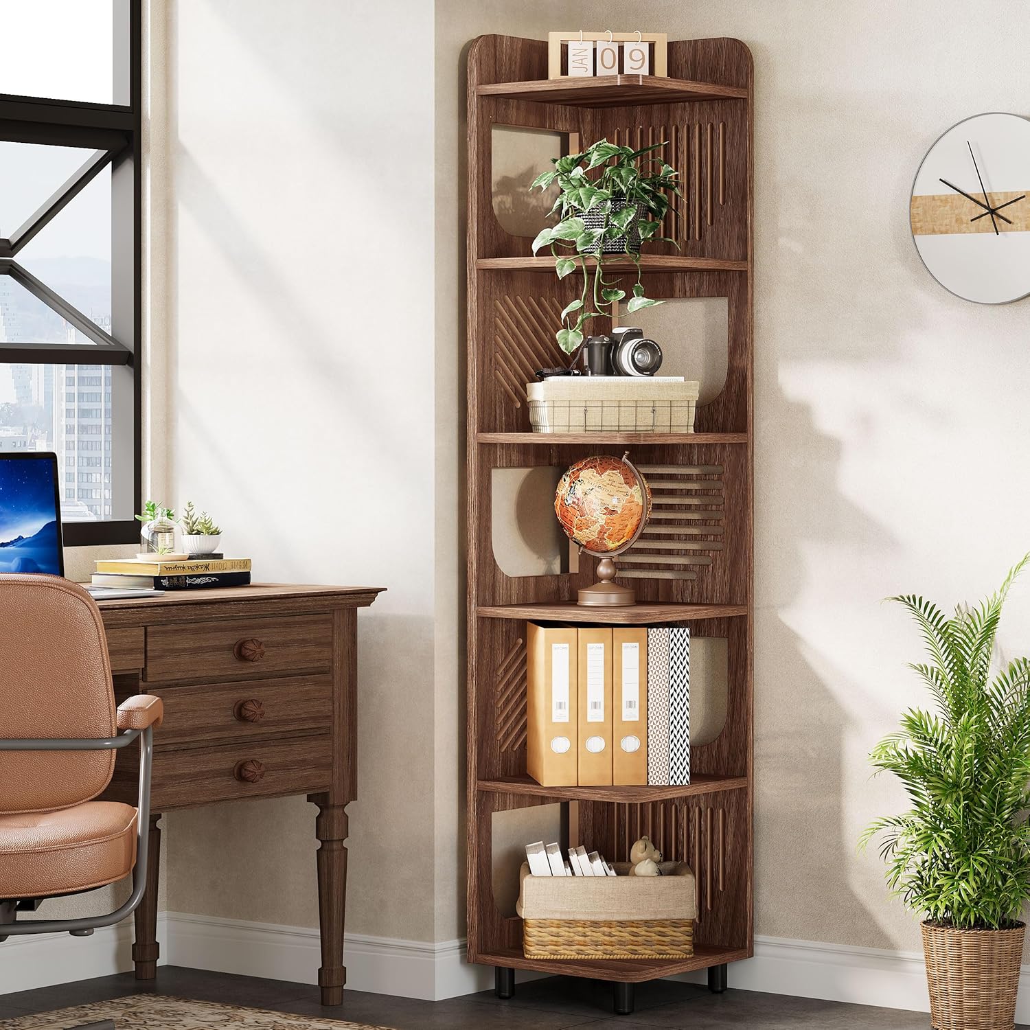 71.65" Tall 6-Tier Rustic Corner Bookshelf