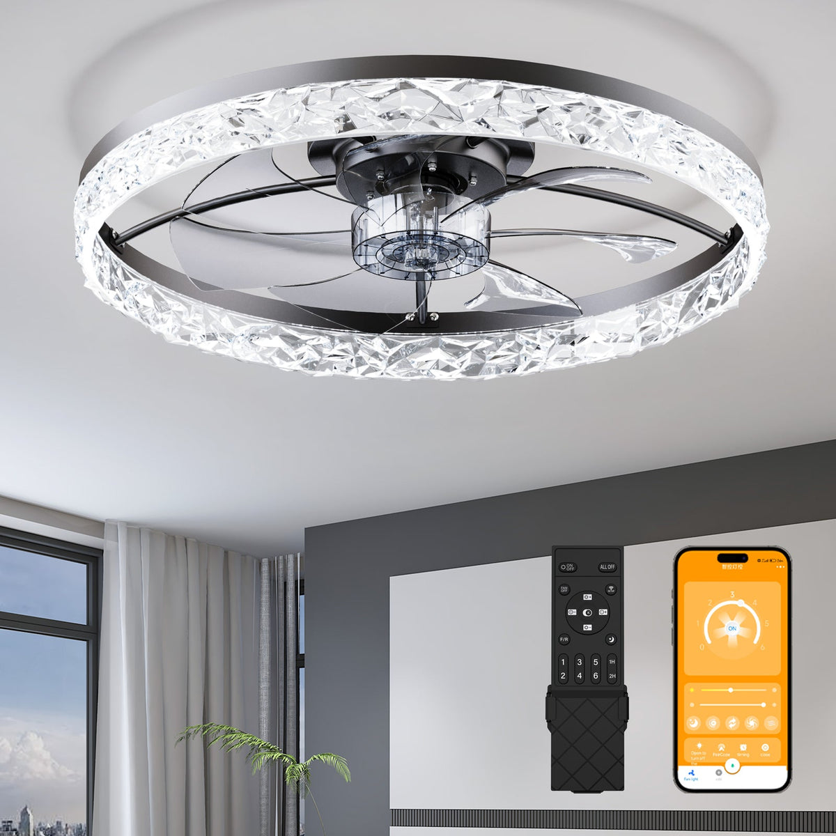 23.6" Ceiling Fans with Lights - Remote & APP Control