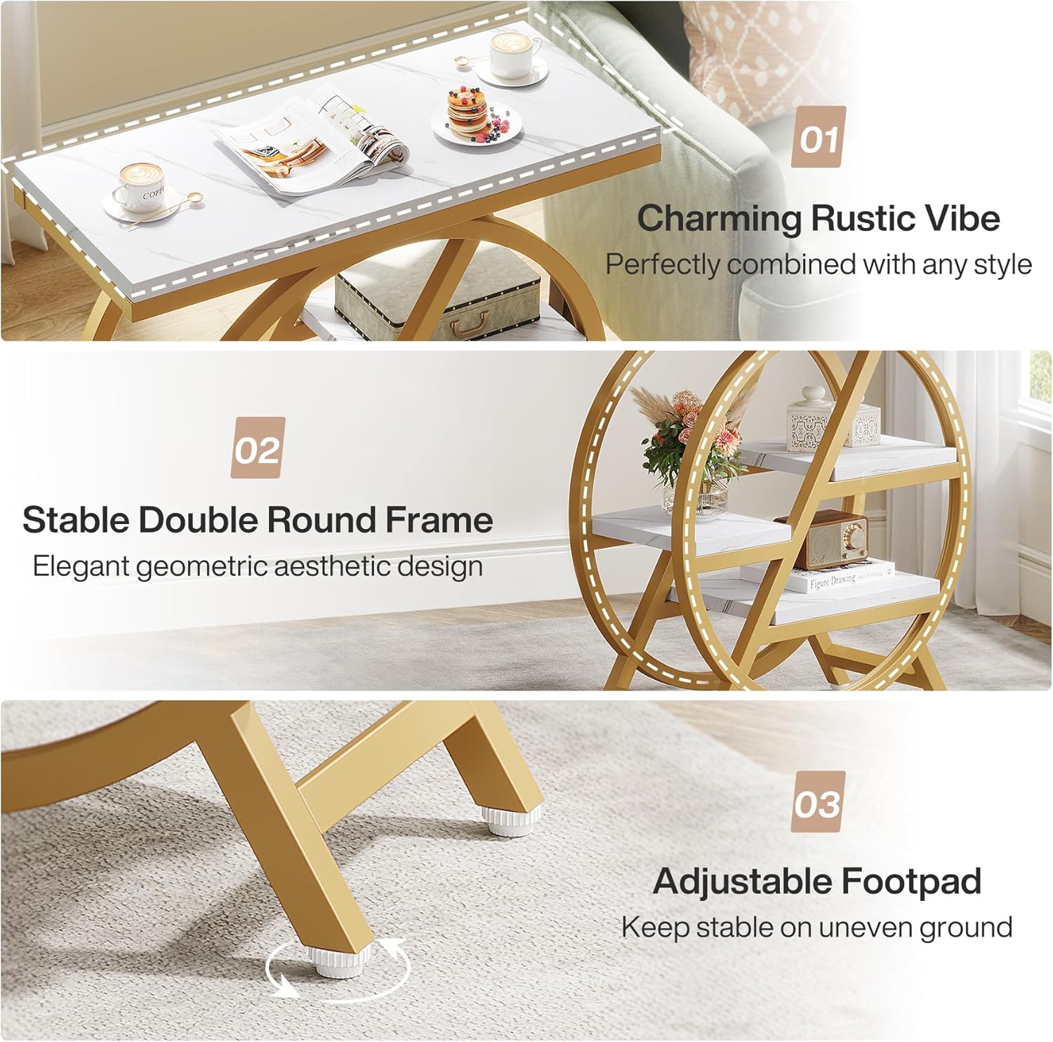 25.59 Inches 3-Tier Narrow End Table with Storage